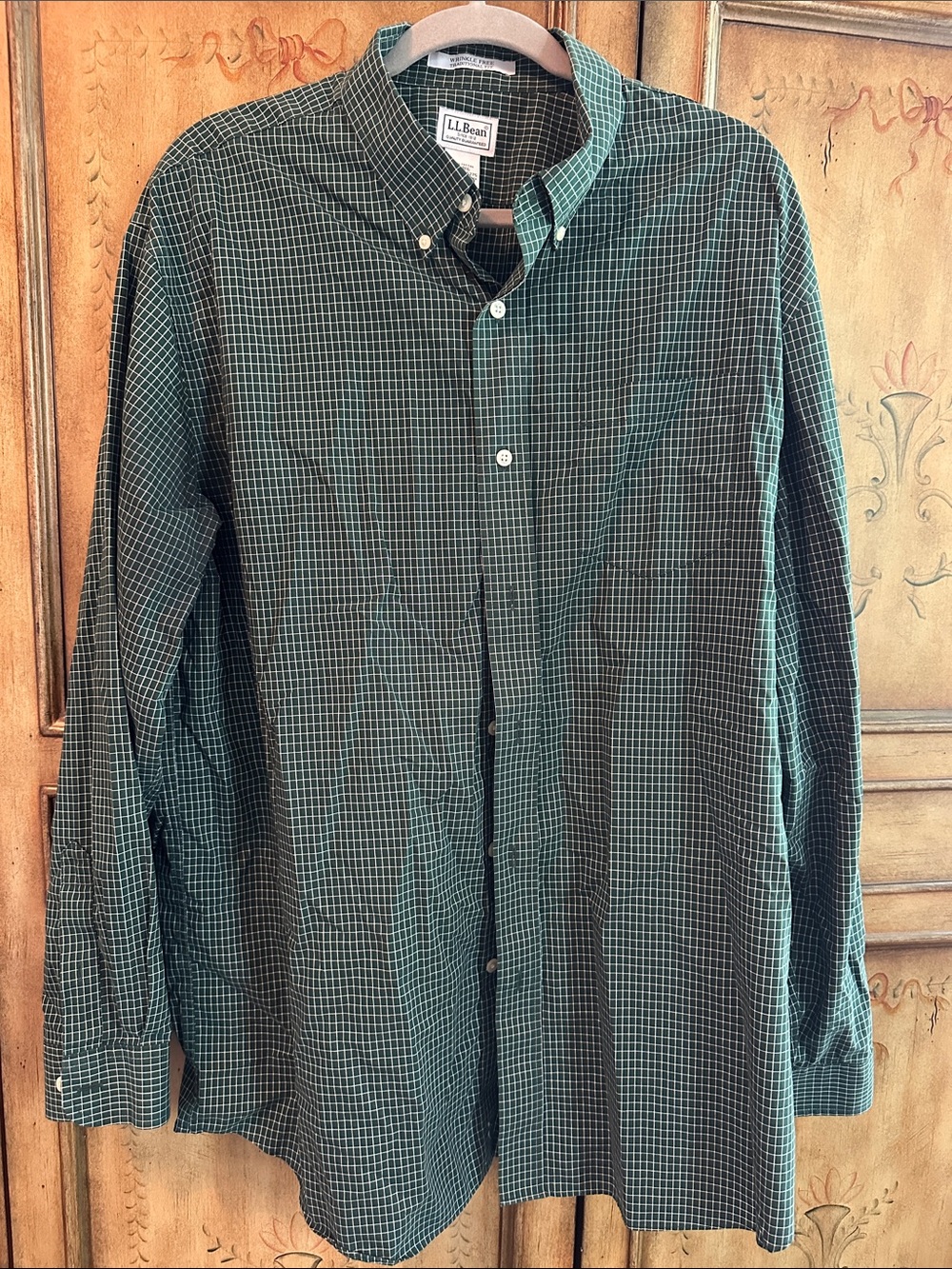 L.L. Bean Dark Green Windowpane Button-Down Shirt